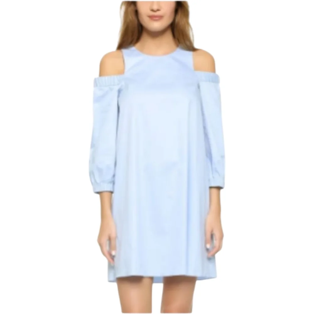 TIBI Cutout Shoulder 100% Cotton Poplin Dress in Light Blue SZ 10 - Picture 2 of 11